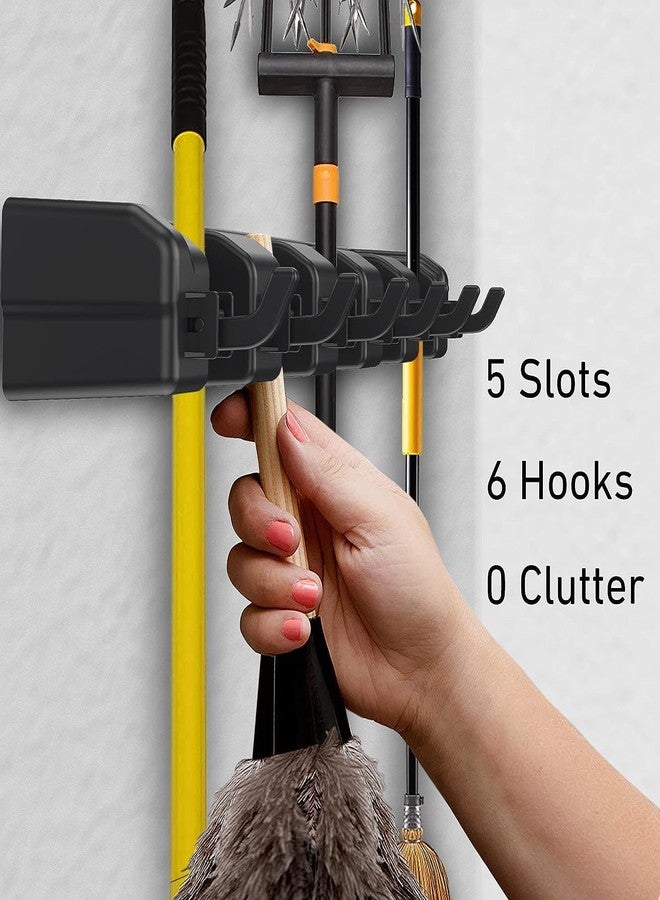BAREPEPE Mop Holder and Broom Holder, 5 Slot Position with 6 Hooks Brooms Holder Wall Mounted,Heavy Duty Home Garden Garage and Storage Organizer - Image 4